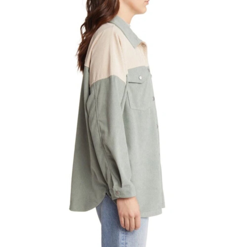 Thread & Supply Sage Green Ivory Colorblock Corduroy Jacket Oversized Small - Picture 2 of 9
